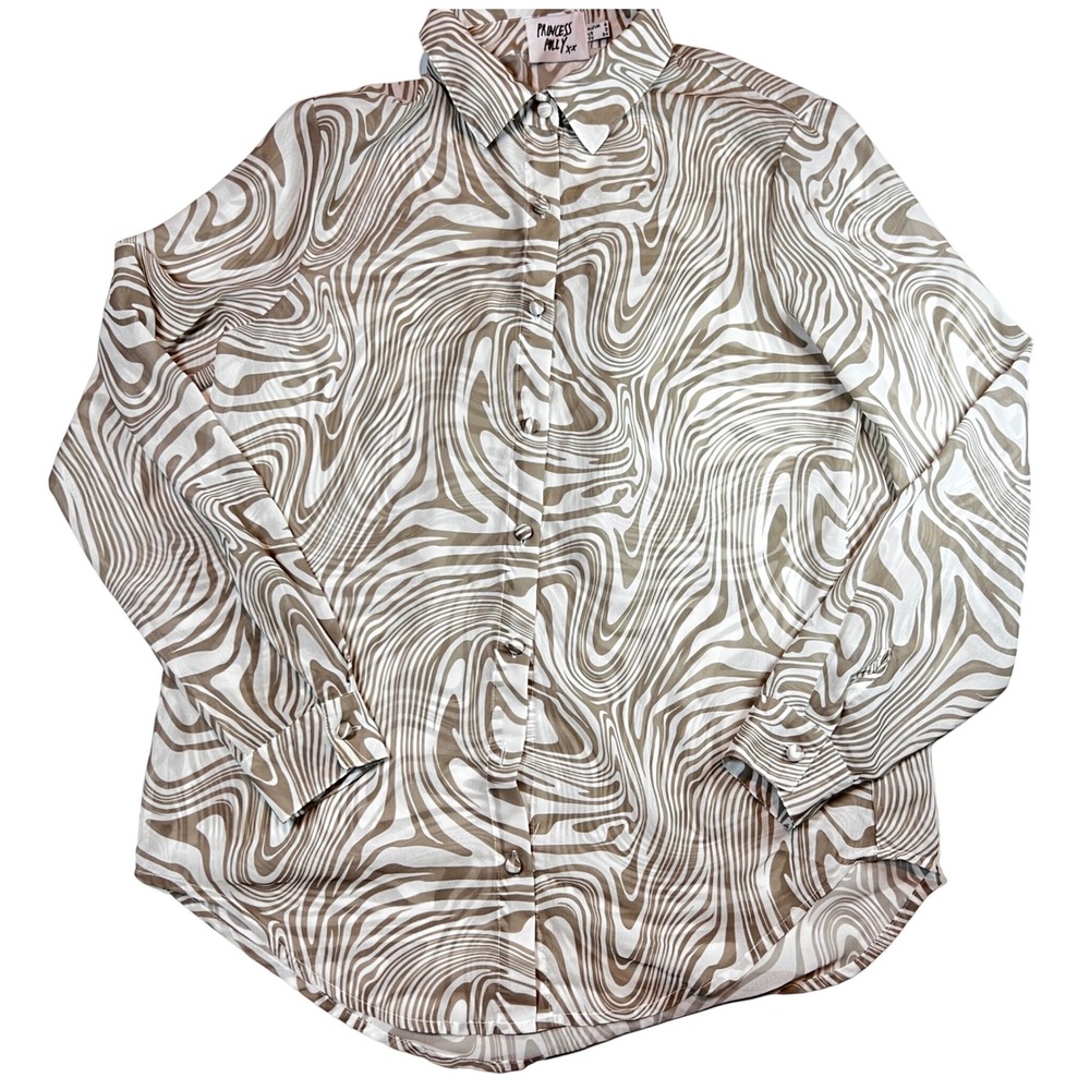 Princess Polly Button-Up Top Swirl‎ Print Long Sleeve Shirt Neutral Size 2
